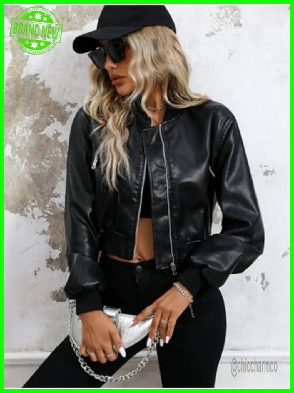 Women's Faux Leather Varsity Jacket Bomber Baseball Streetwear Coat